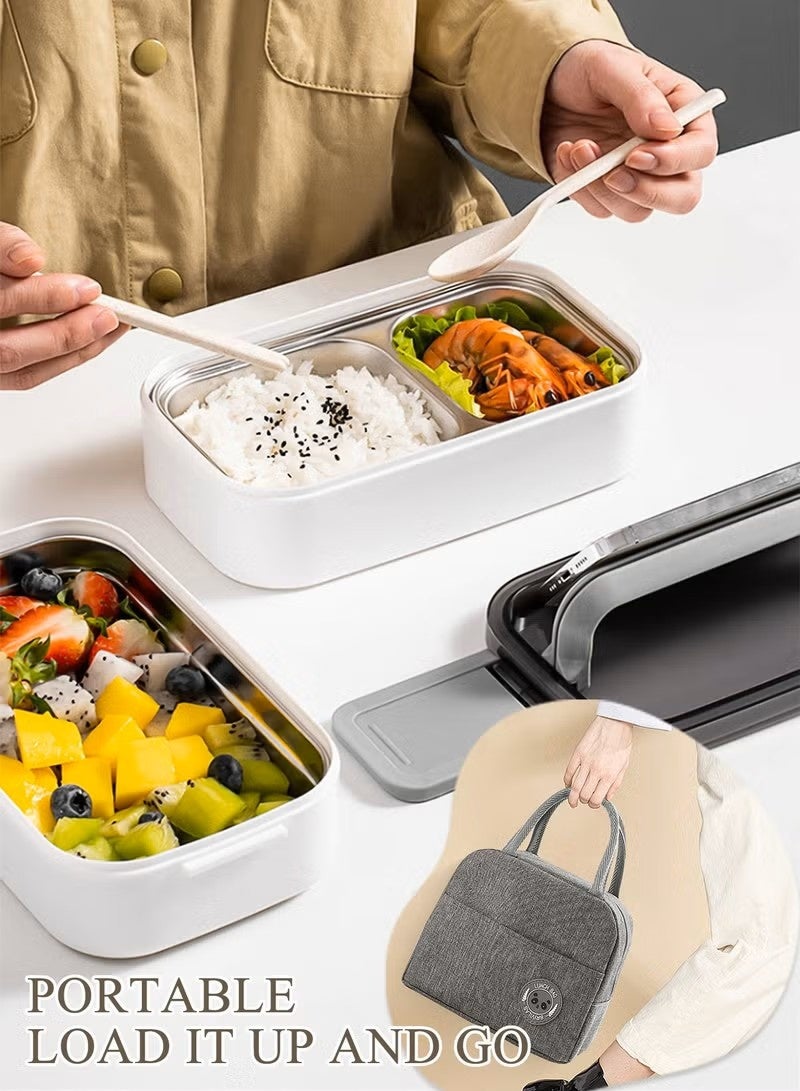 MASINGAA Stainless Steel Lunch Box with Thermal Bag and Cutlery, Double-Layer, Microwave-Safe, Made of 304 Leakproof Stainless Steel, Detachable with Thermal Insulation, Ideal for Adults, Students, Office, or School (1400ml) - Image 3